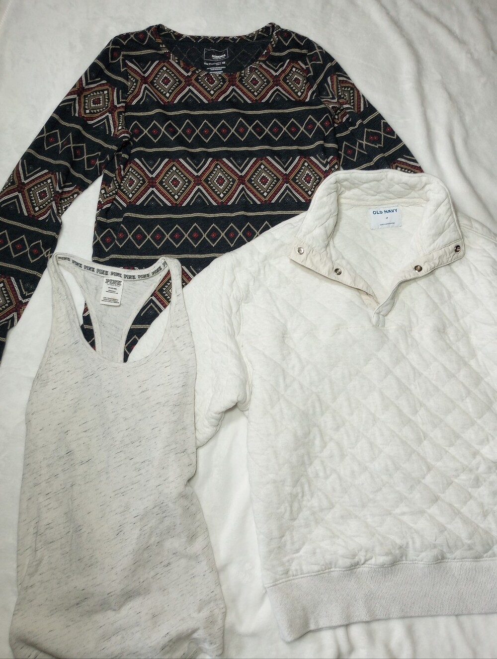 Old Navy PINK Sonoma Women 3pc Outfit Set Quilted Sweatshirt Tee Shirt Tank Top
